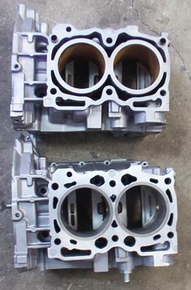 starts out as open deck block (top), finishes as a sleeved full closed deck block 